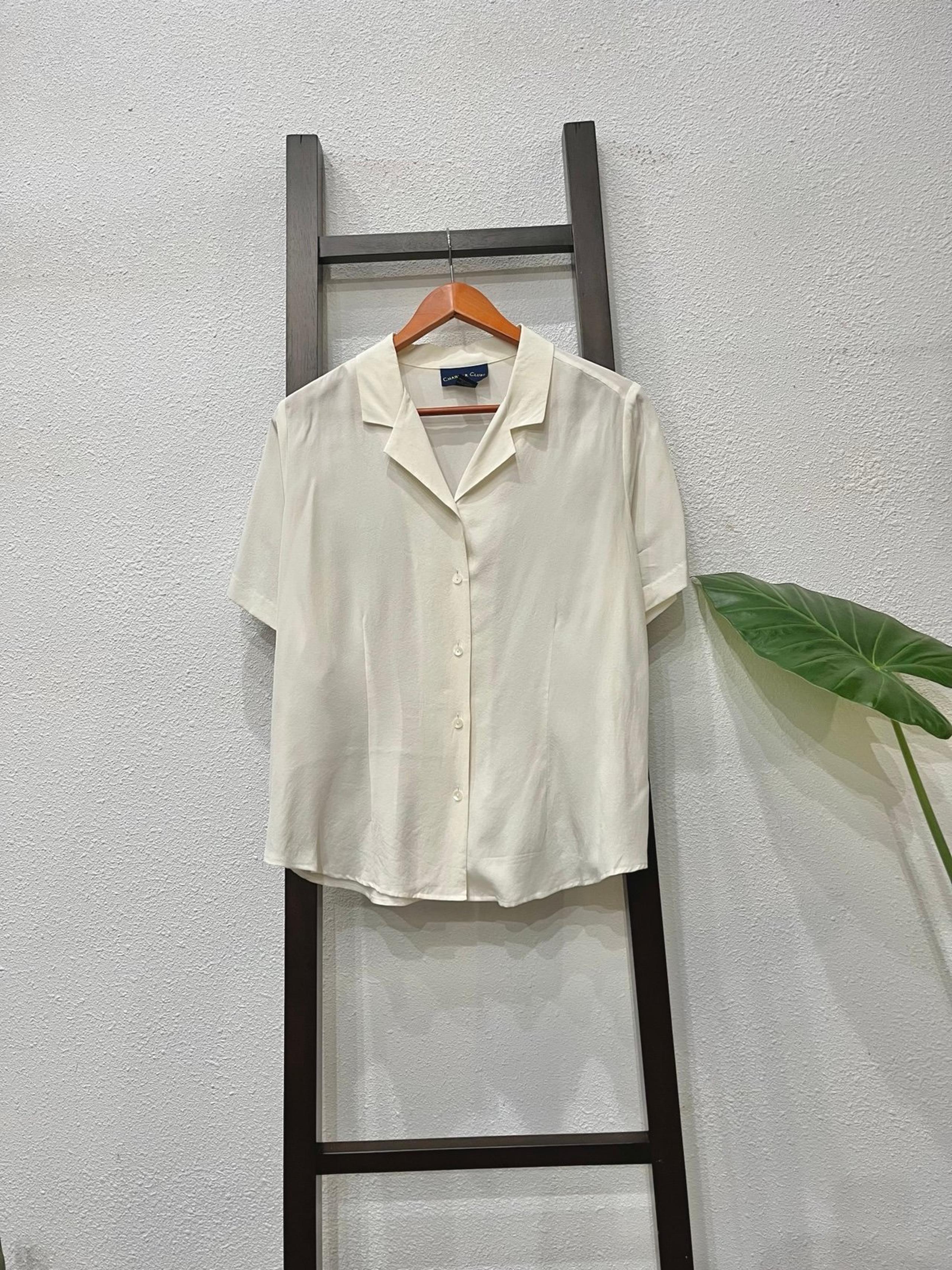 White 100% silk button down blouse/shirt Size L. Charter Club.