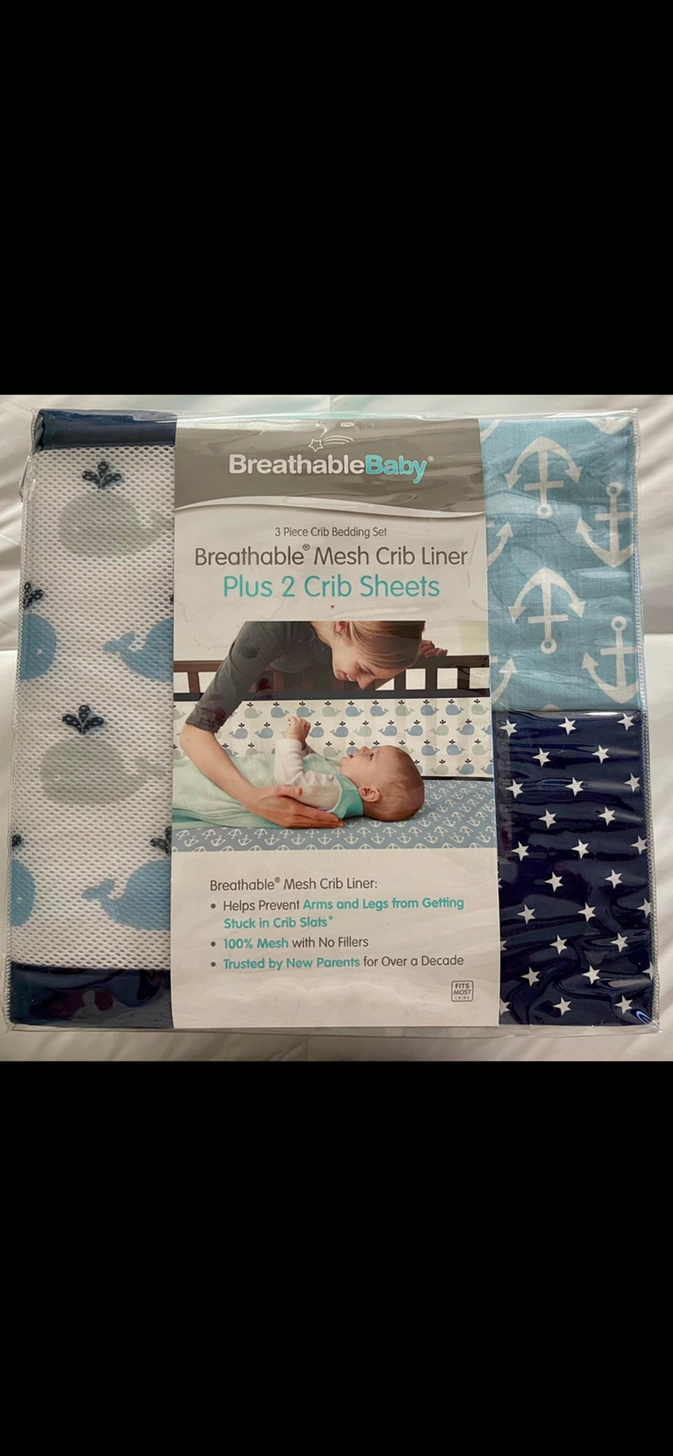 Breathable Baby Mesh Crib Liner with 2 Matching Sheet Sets!