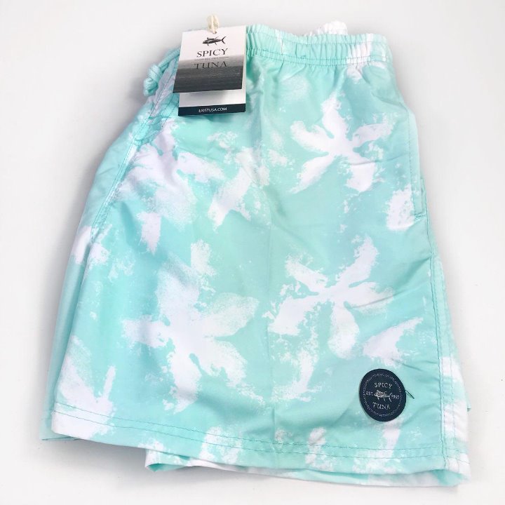 Spicy Tuna Teal White Men’s Swim Shorts