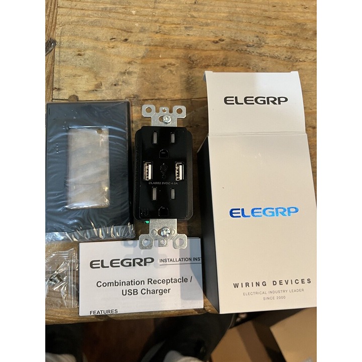 ELEGRP 4 Amp USB Dual Type A In-Wall Charger with 15 Amp Duplex Tamper Resistant