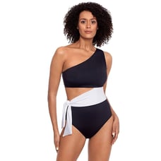 Ralph Lauren Bel Aire Cutout One-Shoulder One Piece Swimsuit Black White 6