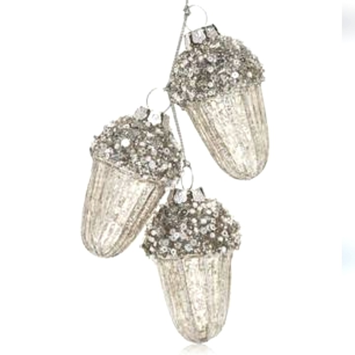 Shiny silver Christmas acorn ornaments