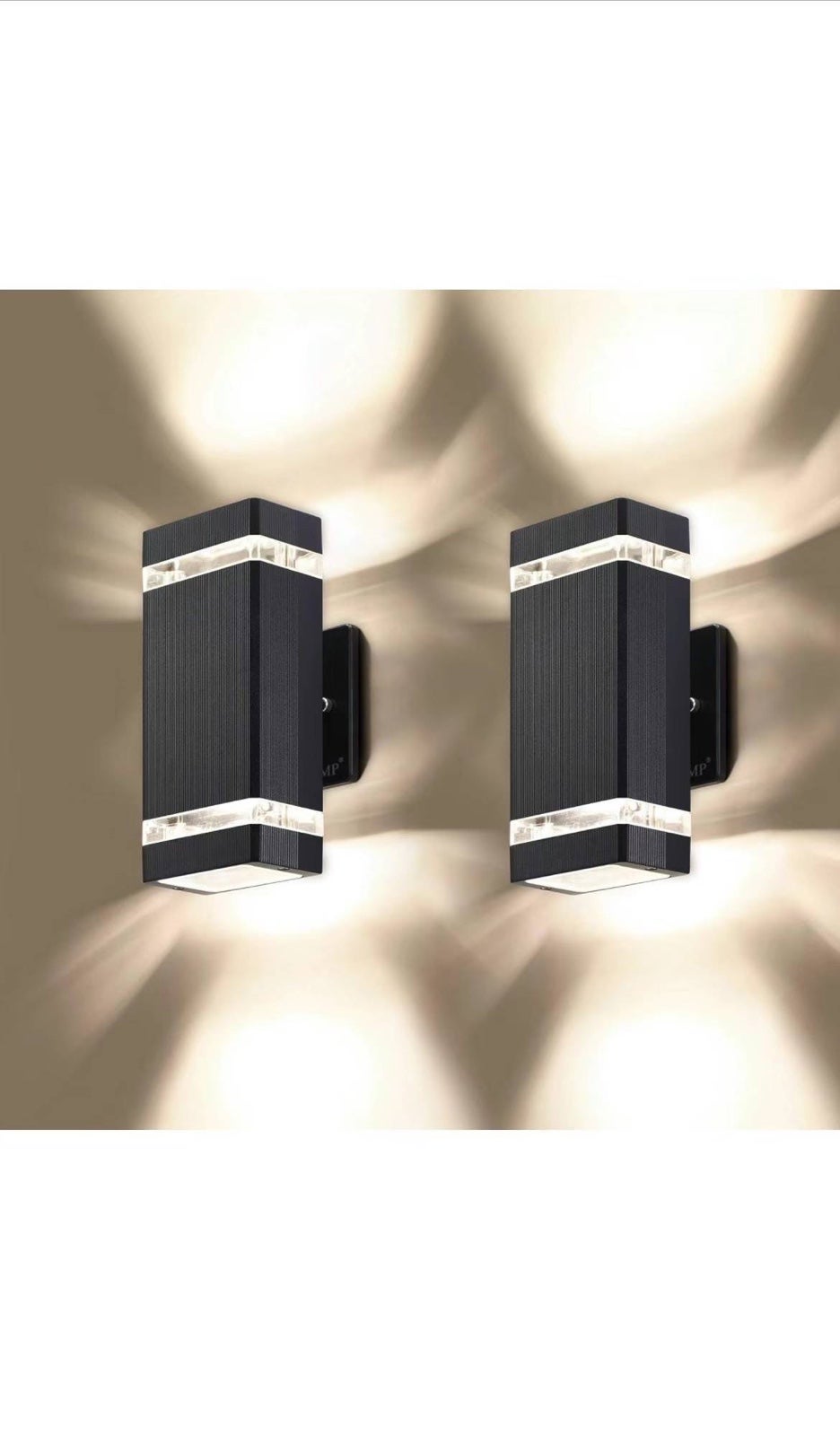2 Pack LED Square Up and Down Lights Outdoor Wall Light，Body in Aluminum