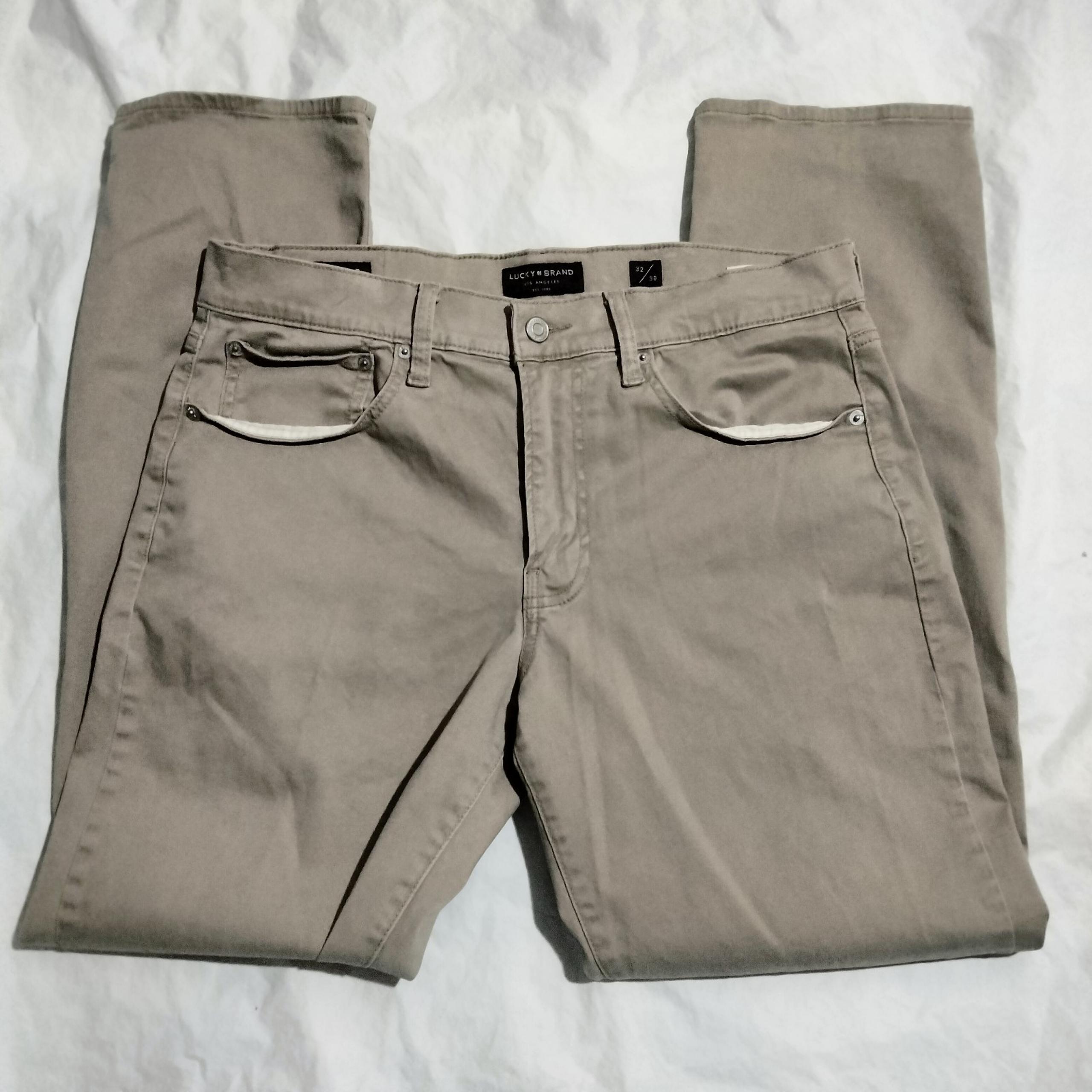 Lucky Brand 121 Mens 32x30 Slim Straight 5 Pocket Tan Khaki Chino Pants