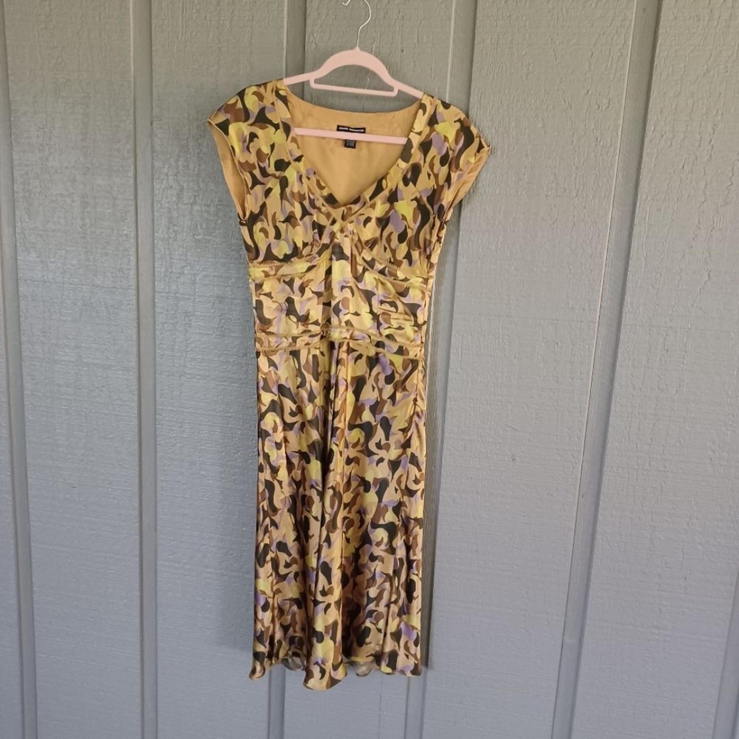 Club Monaco Women Print Midi Dress Size 4 V Neck Nylon Silk Blend Feminine