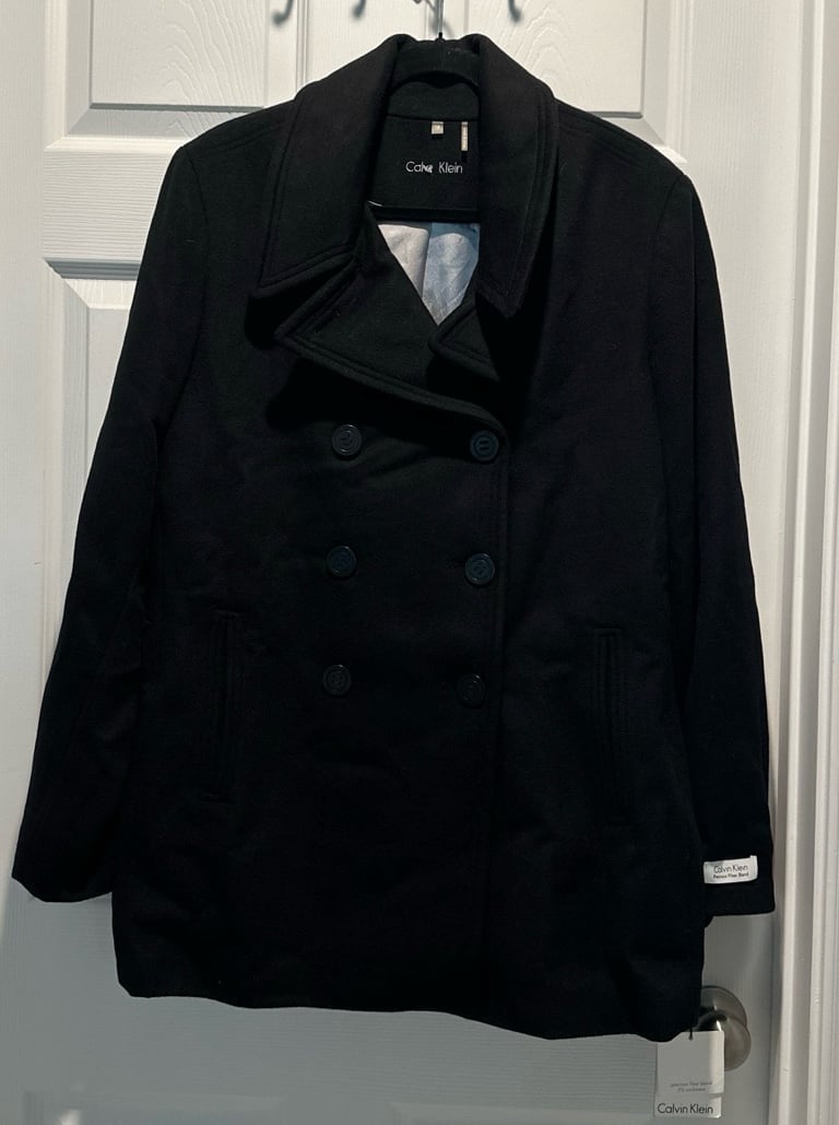 Calvin Klein women Size 18. Double Breasted Peacoat Wool Coat Black NWT