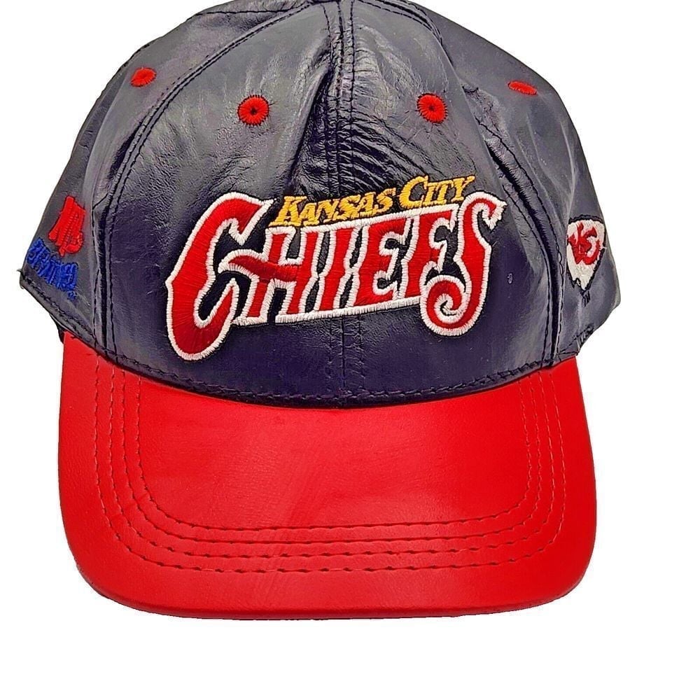 MODERN Kansas City Chiefs NFL -Fits All- Leather Ball Cap Made in USA Black Red