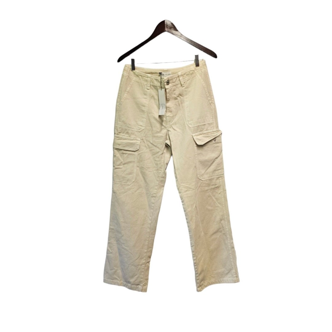 ZARA High-Rise Wide-Leg Flap Pockets Denim Cargo Pants Size 6