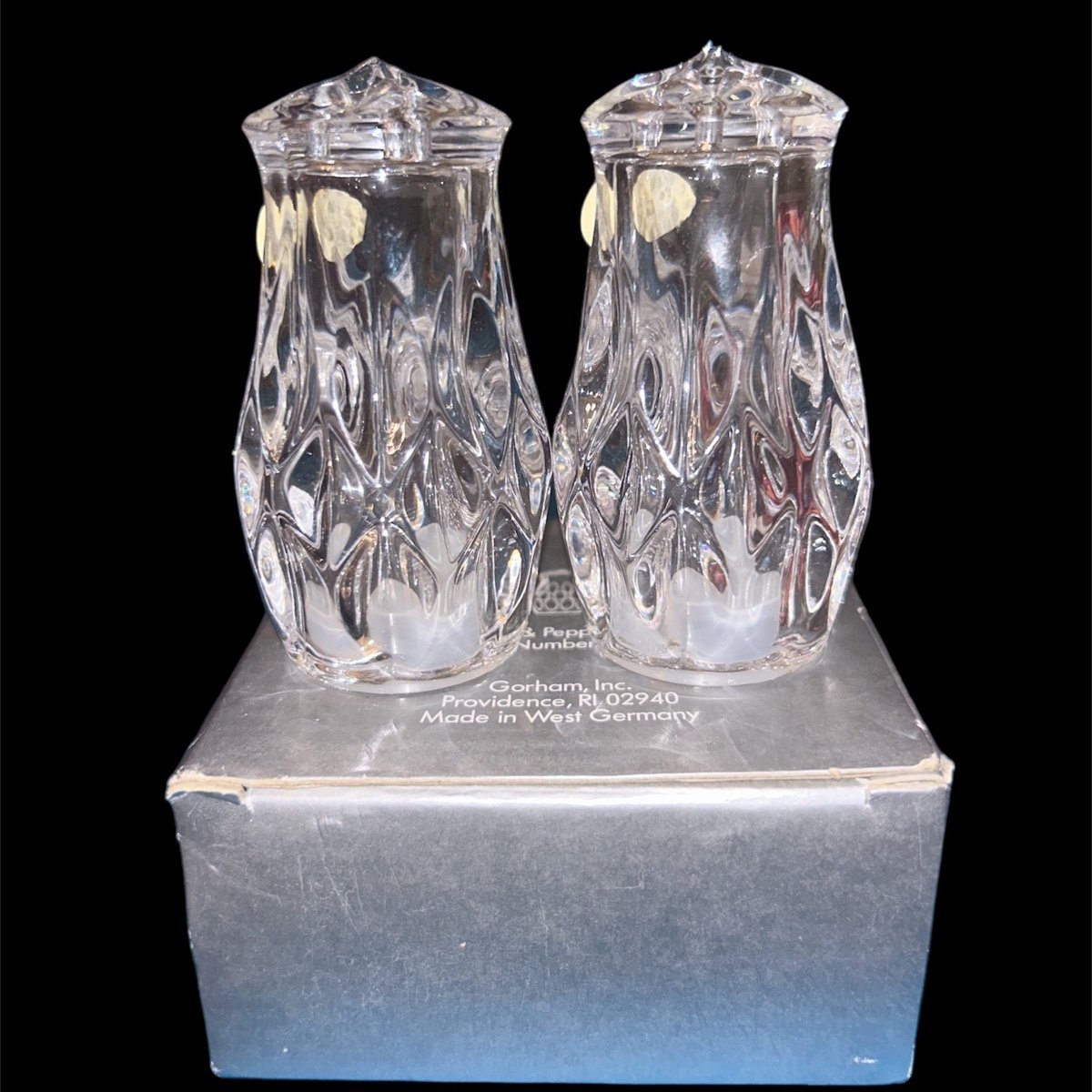 NIB • Vintage Althea by Gorham Crystal Salt & Pepper Shaker Set