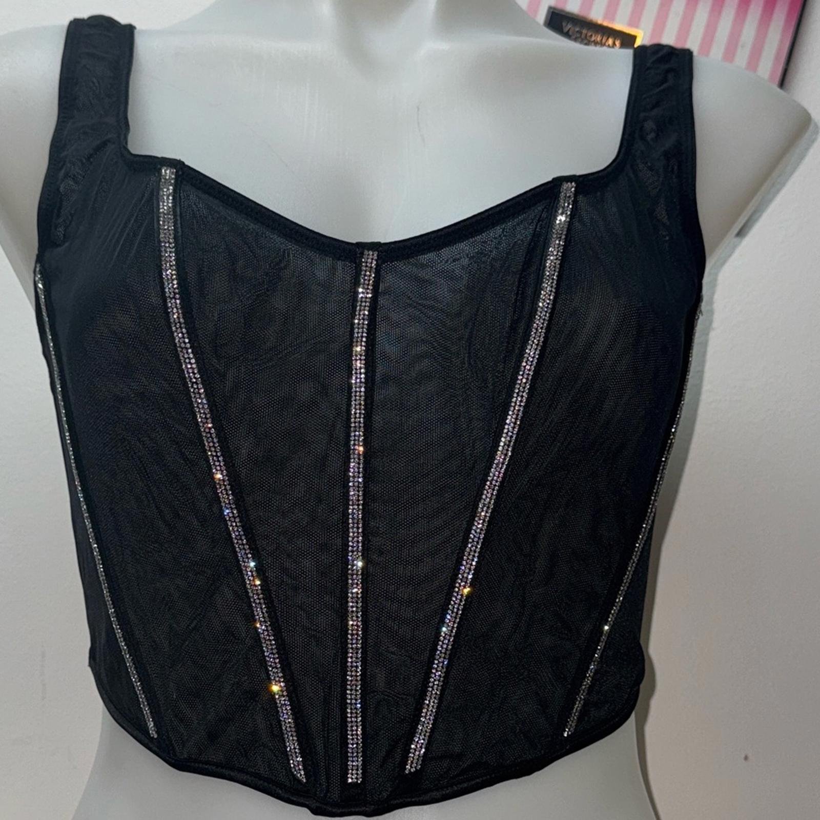 Victoria's Secret Black Crop Top with Silver Accents bra Sz Large NWT