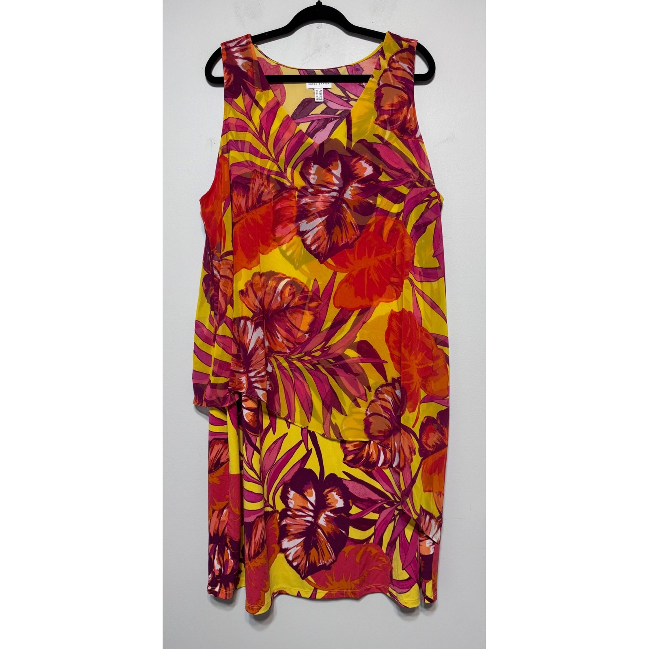 Susan Graver Size 2X Tropical Print Shift Dress | Vibrant Resort Wear Plus Size