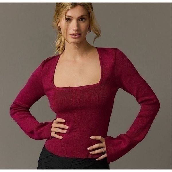 Maeve Anthropologie square neck flare sleeve top size L BIN C