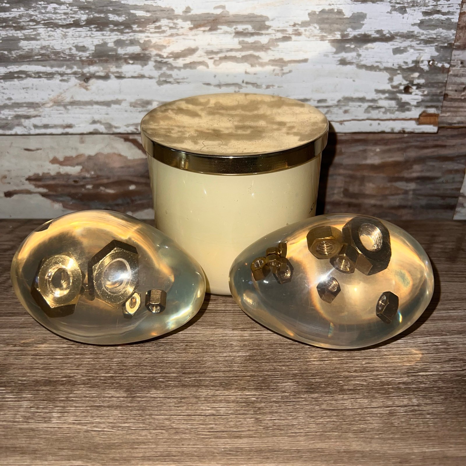 Vintage Lucite Eggs Nuts and Bolts Decor