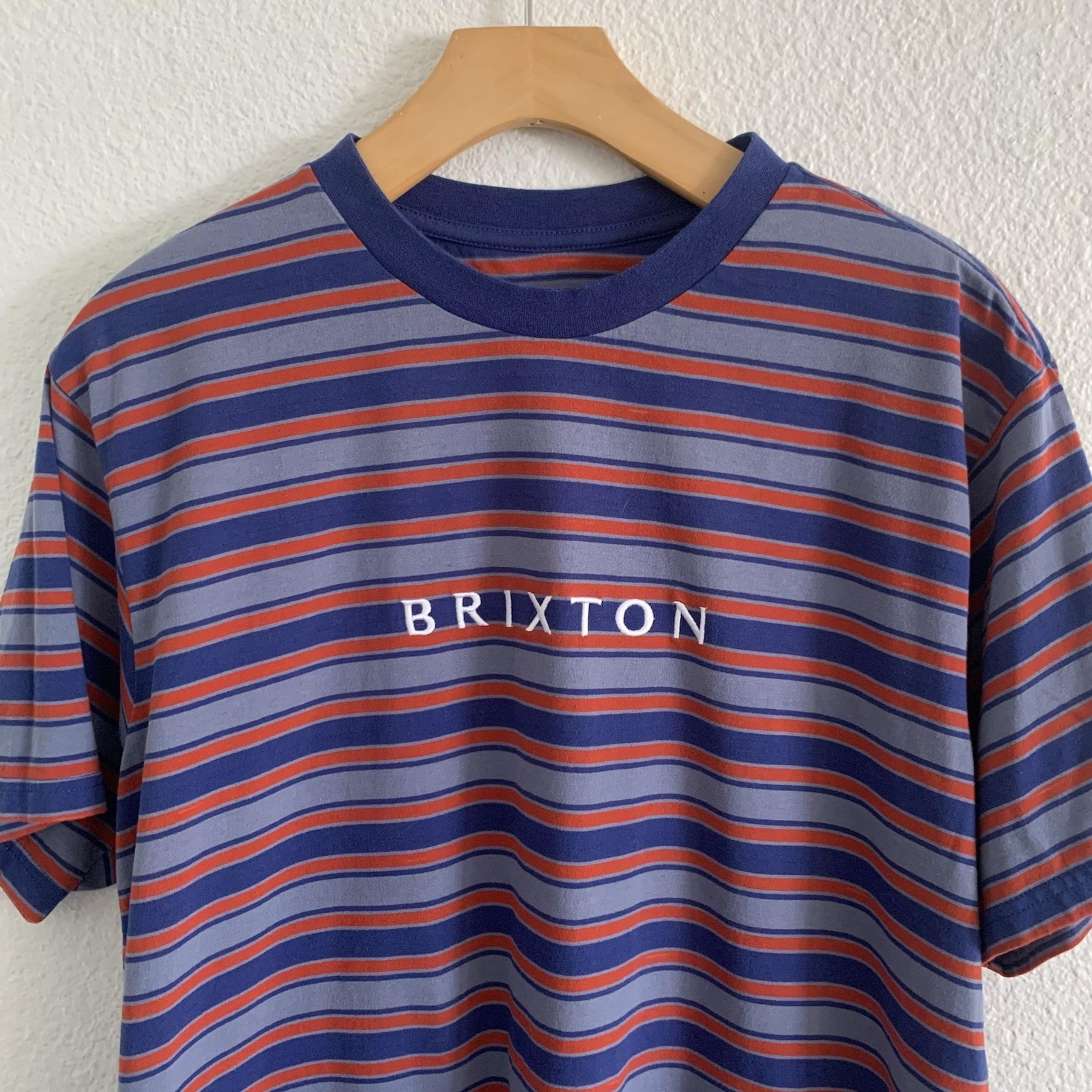 Brixton Embroidered Striped T Shirt M Short Sleeve Casual Blue Red