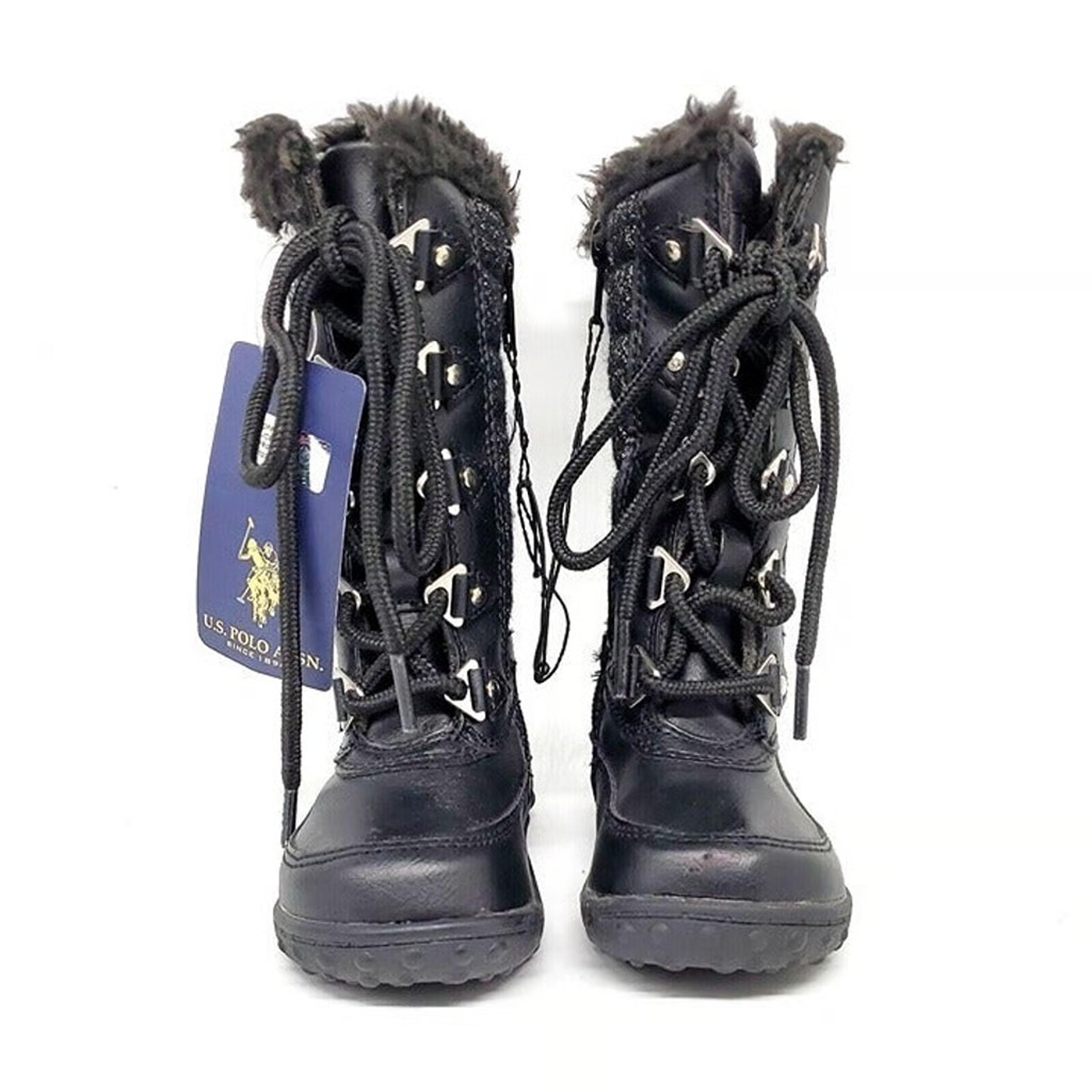 U.S. Polo Assn. Quilted Lace Up Snow Winter Boots Toddler Black Girl's Size 5M