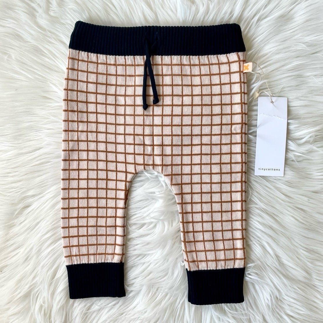 Tinycottons Wool Blend Grid Pattern Rib Knit Pants 3/6M
