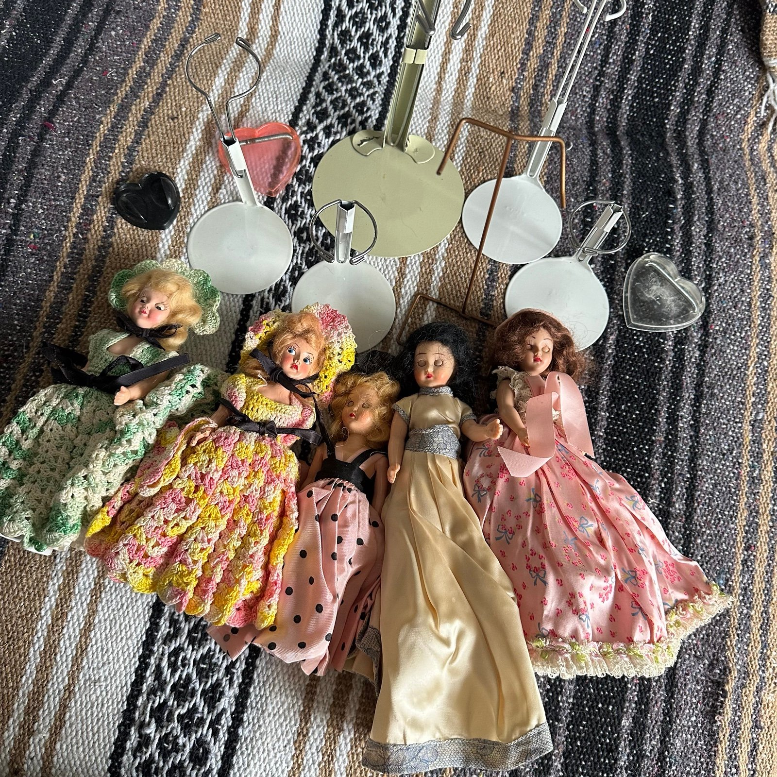Vintage Atique Lot of 5 Dolls with Stands