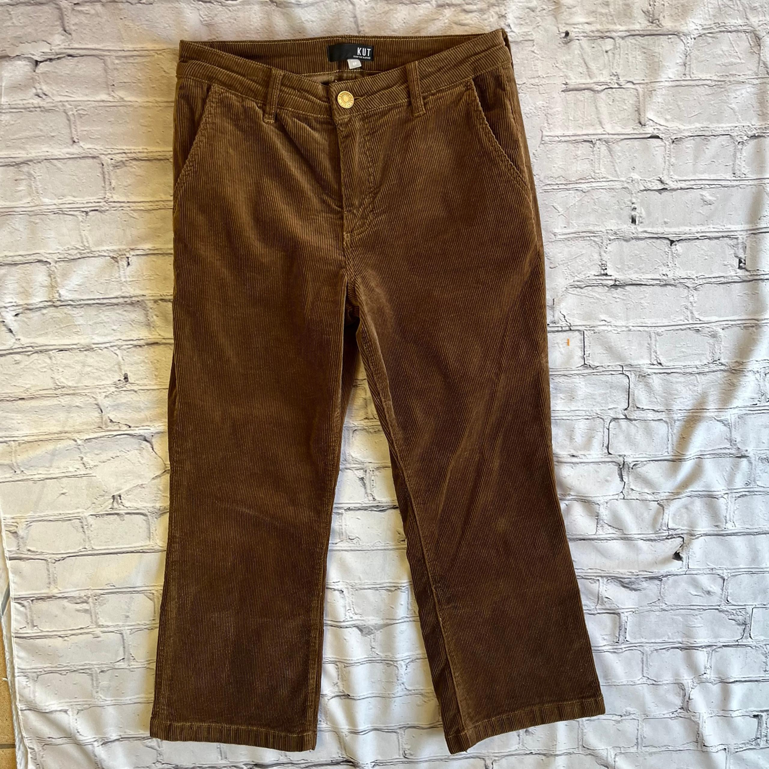 KUT Kut From The Kloth Corduroy Pants Petite Brown Short Size 6 Womens EUC BOHO