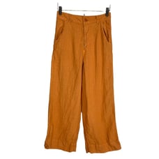 Suunday Orange Linen Wide Leg Ankle Casual Pants Small
