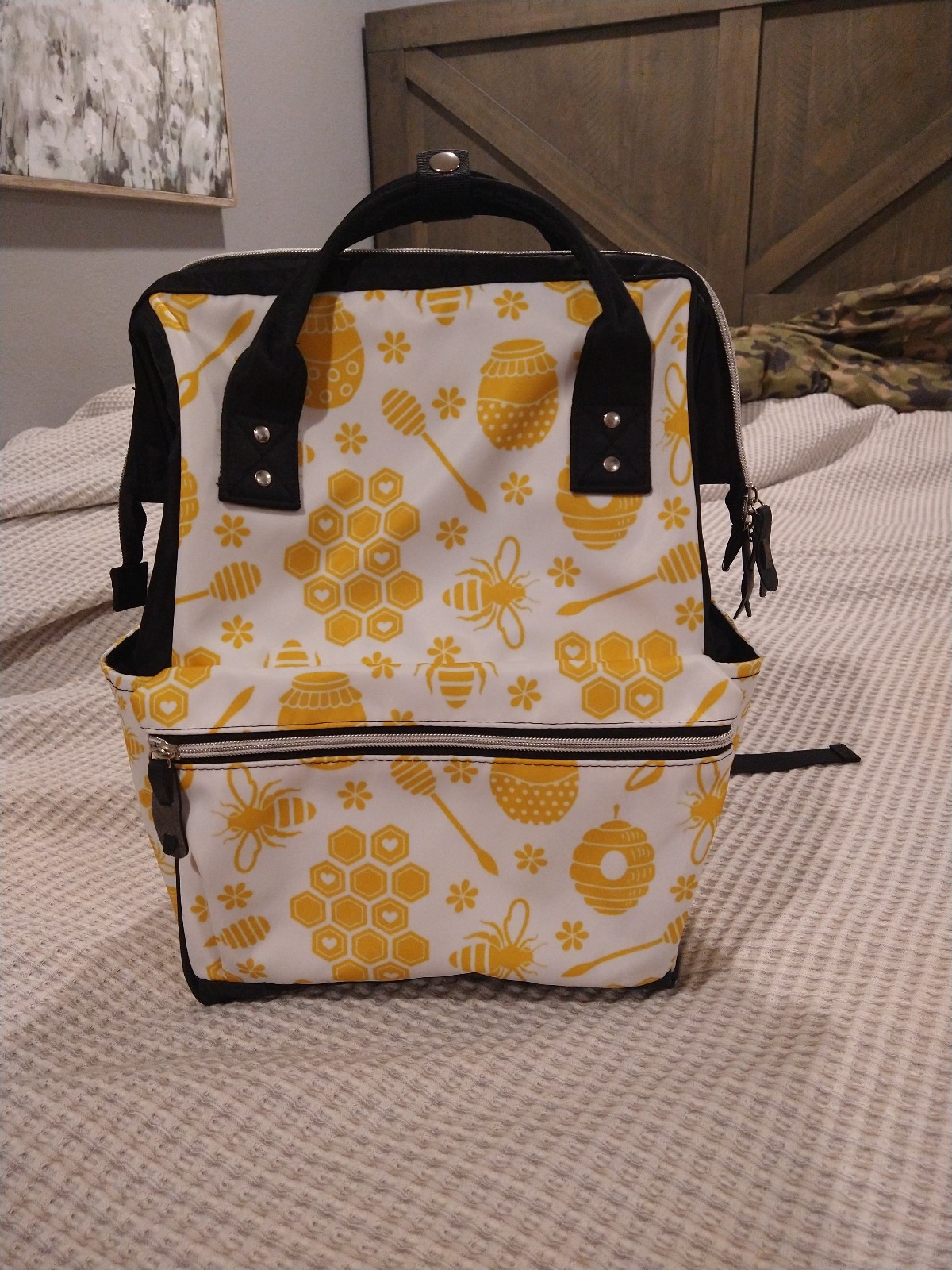 NWOT Custom Bee Pattern Diaper Backpack/Tote Bag