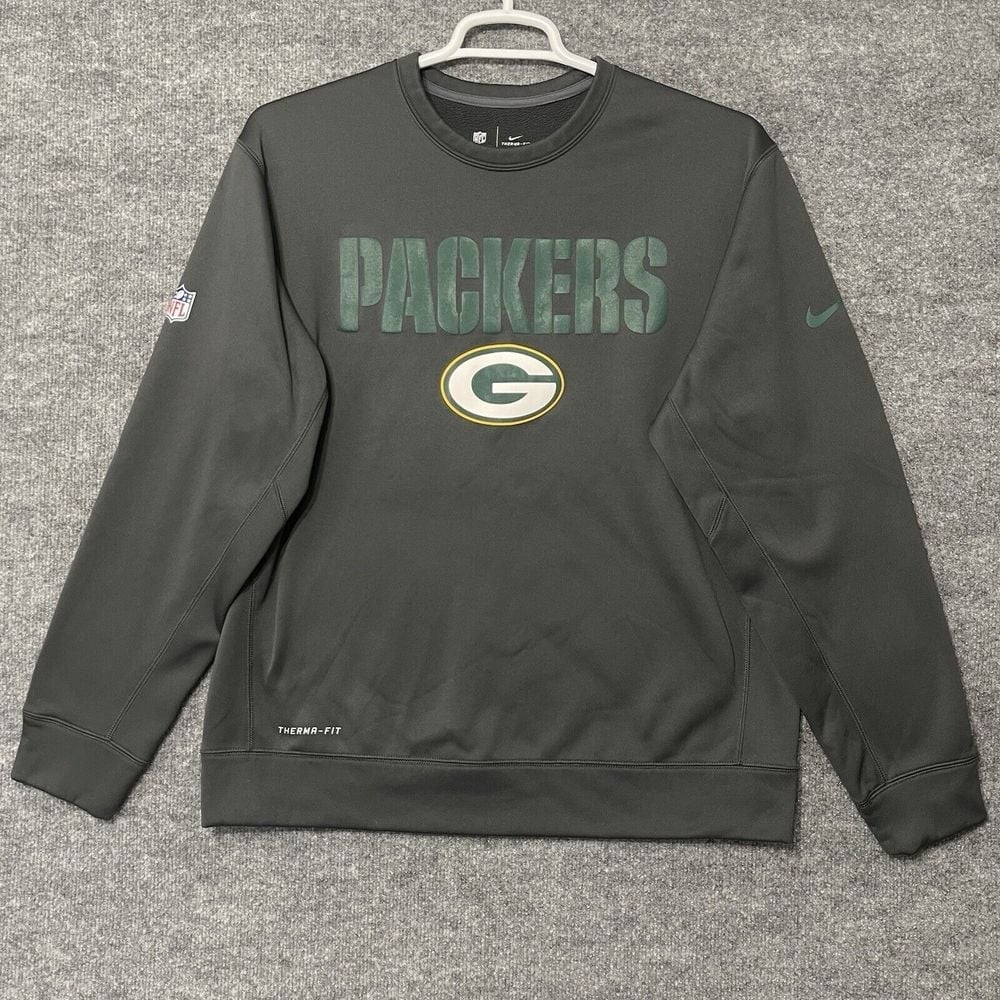 Green Bay Packers Sweatshirt NIKE Therma-FIT Football Pullover Fleece Mens Large
