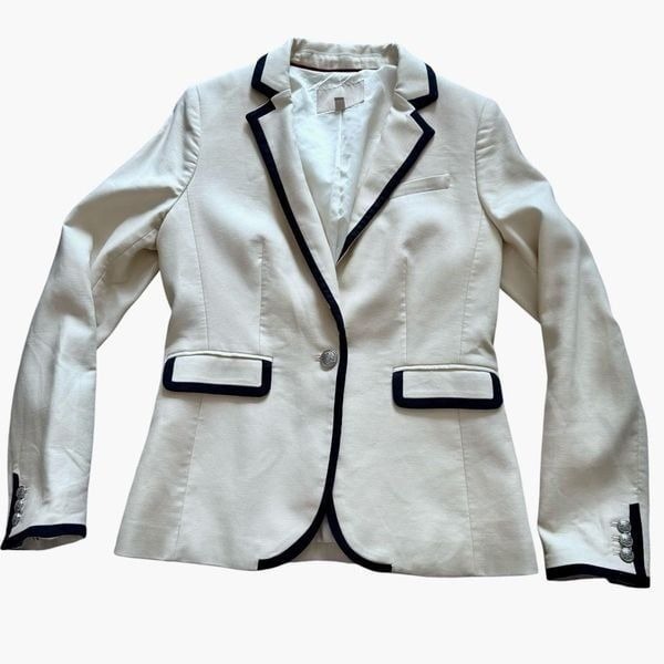 BANANA REPUBLIC Tipped One Button Blazer - SIZE 10 - CREAM BLACK Classic
