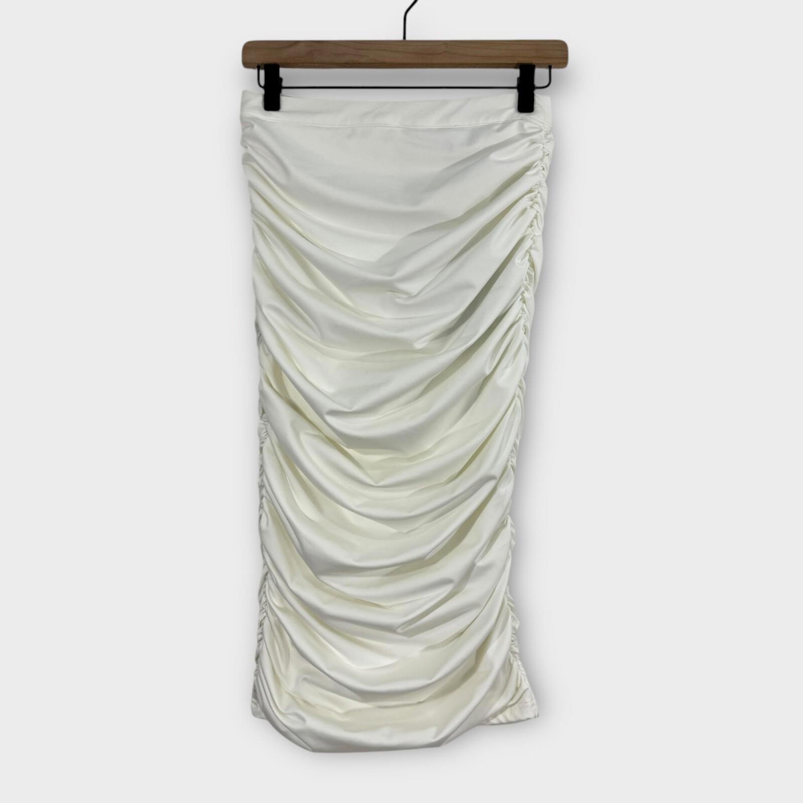 Missguided Peace + Love Womens Size 4 White Stretch Ruched Zip Midi Skirt New