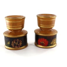 Vintage Italian Ceramic Candle Holders Set of 2 Gold Cottagecore Grandmillennial