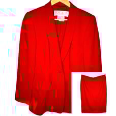ESCADA Margaretha Ley Red Skirt Suit Set Pure New Wool Women's EU 38 40 US 8 10