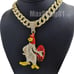 Hip Hop Gold Jewerly PT Large Chicken Pendant 15mm 18 Iced Cuban Chain Necklace