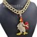 Hip Hop Gold Jewerly PT Large Chicken Pendant 15mm 18 Iced Cuban Chain Necklace