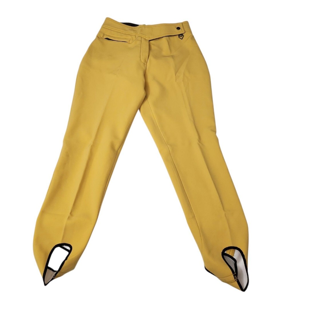 Obermeyer Ski Pant Womens 14 Mustard Yellow Stirrup High-Waist Softshell Vintage