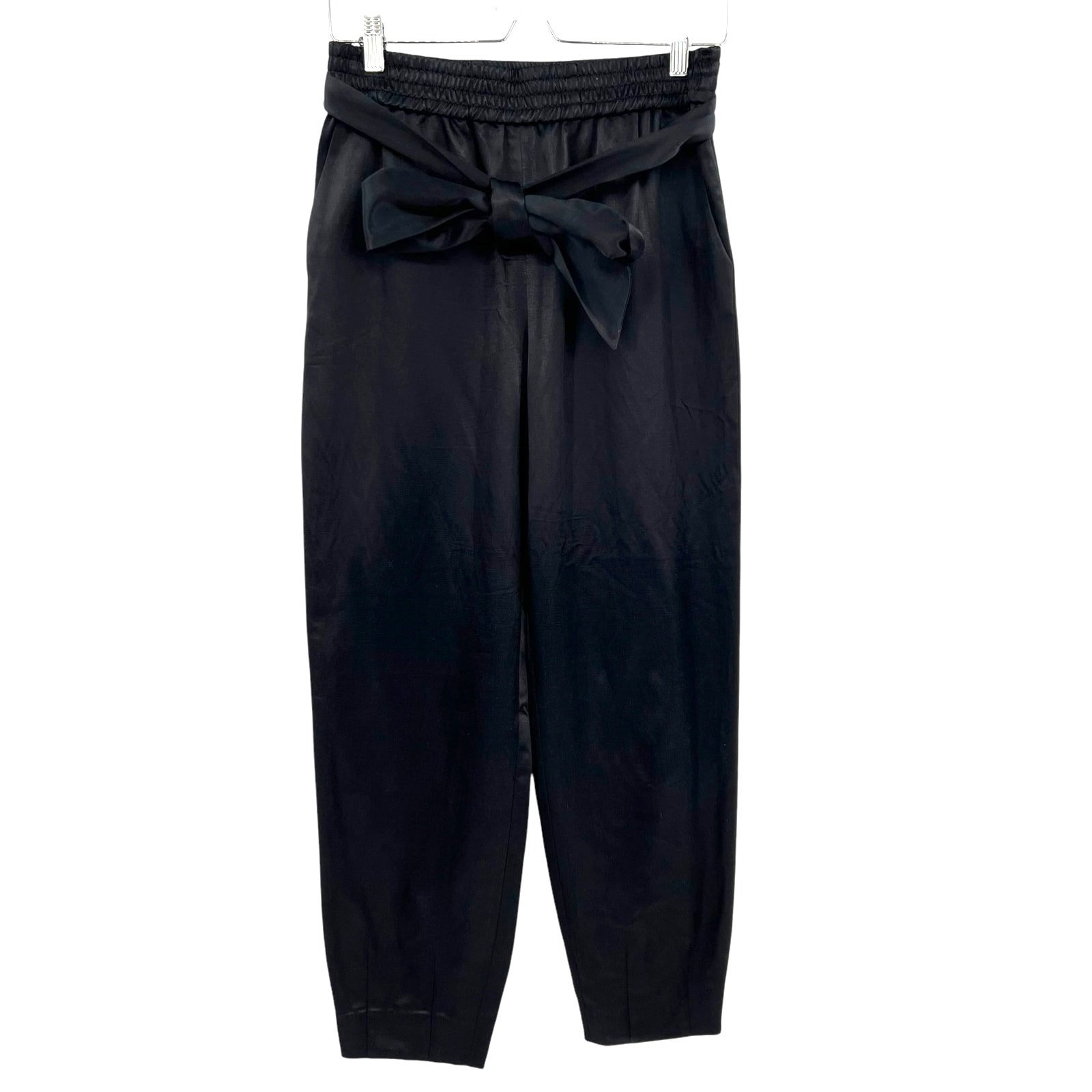 Alice + Olivia Black Satin Pull-on Tie Waist Tapered Pants Size 6