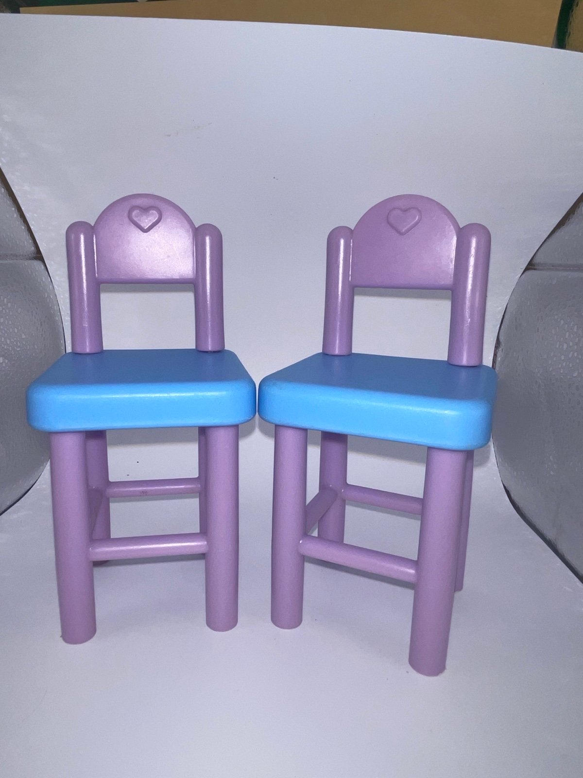 Little tikes dollhouse purple chairs bar stools rupee rare! Barbie kitchen acc