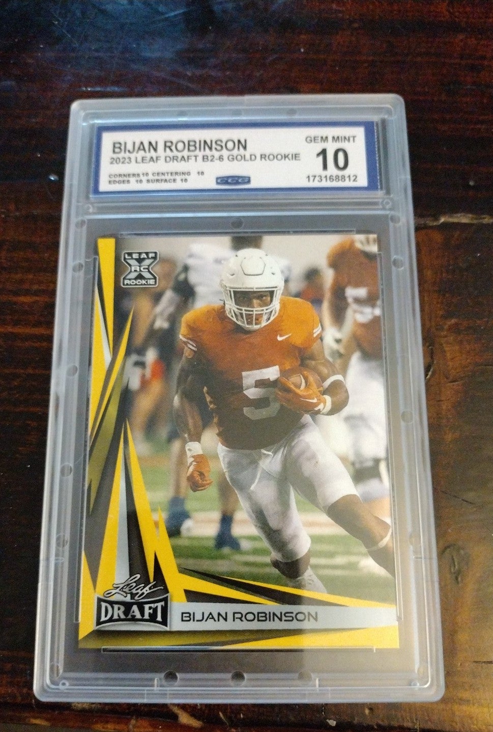 Gem Mint 10 Bijan Robinson Leaf Draft Gold B2-6 Rookie