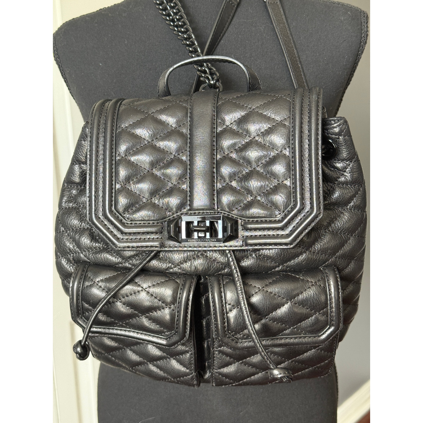 Rebecca Minkoff Love Quilted Backpack Black with adjustable chain/leather straps