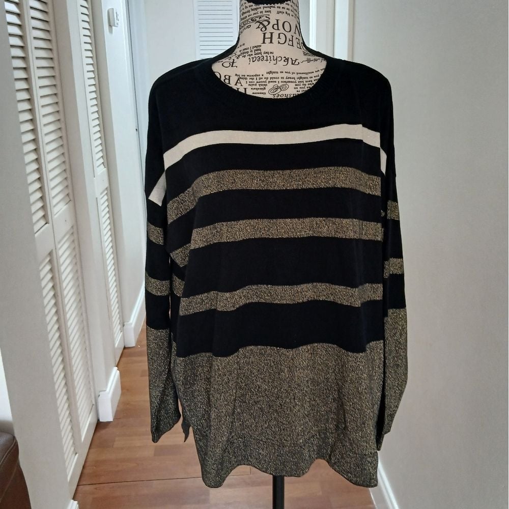 PLANET by Lauren G Womens Pullover Sweater Knit Stripe Crewneck