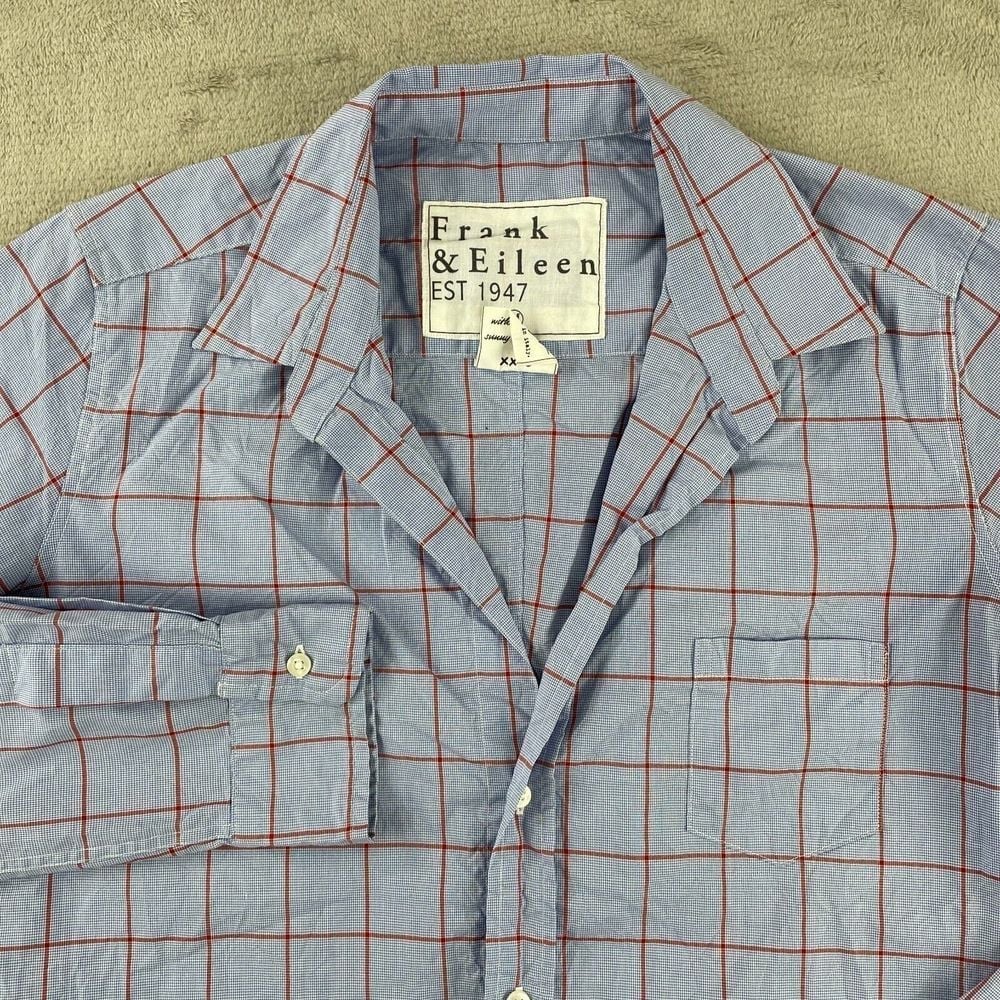 Frank & Eileen Barry Shirt Women Medium Blue Windowpane Poplin Tailored Fit 248