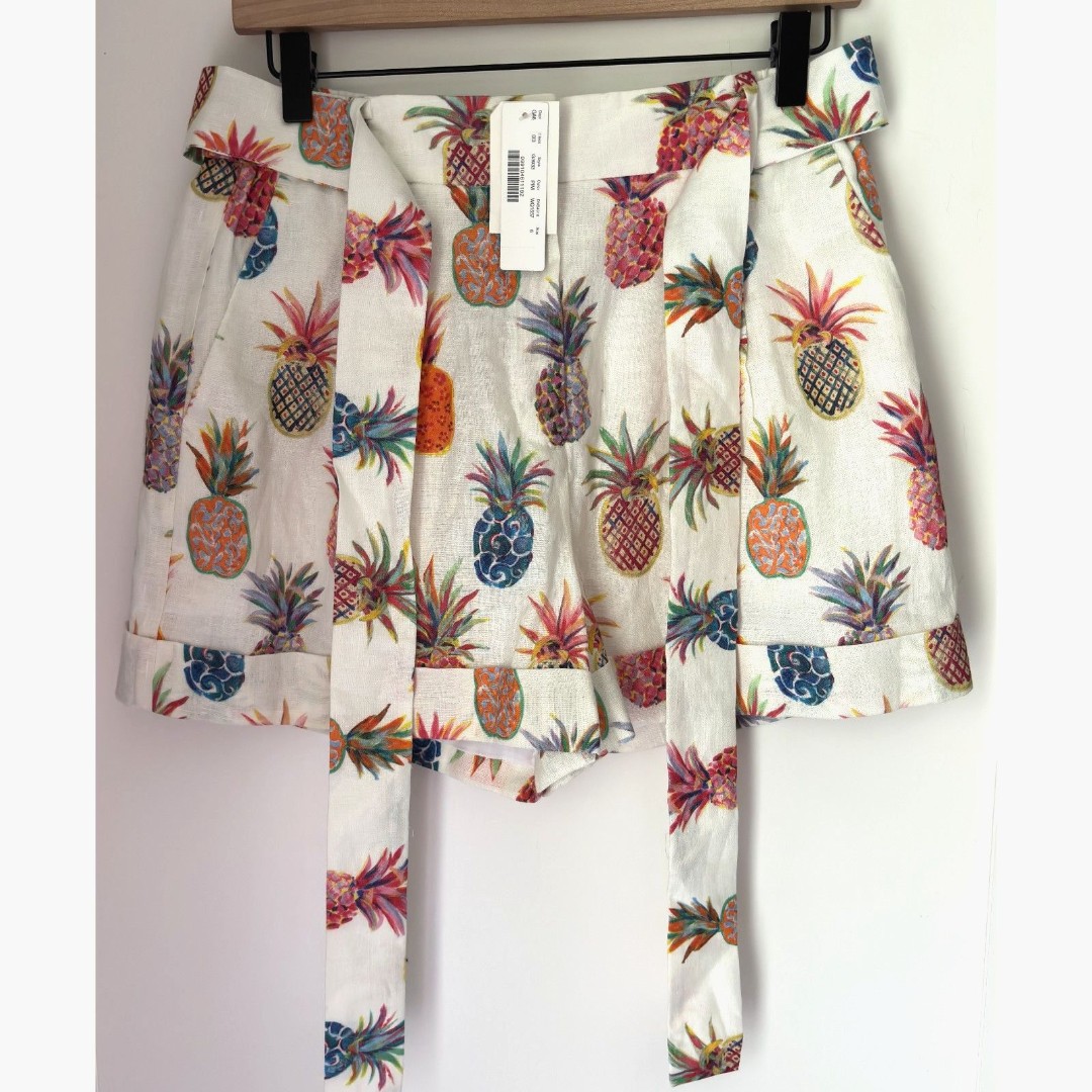 J. CREW Fully Lined Hawaiian Belted Cuffed Tropical 100% Linen Shorts Ladies 6