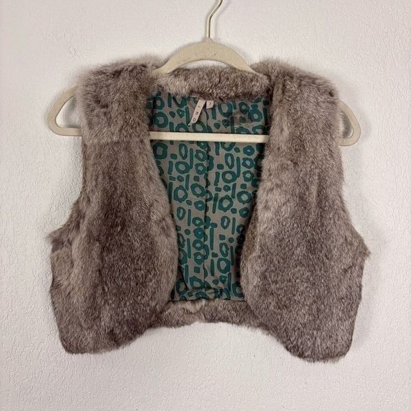 IRO Brown 100% Rabbit Fur Cropped Open Vest Size 2