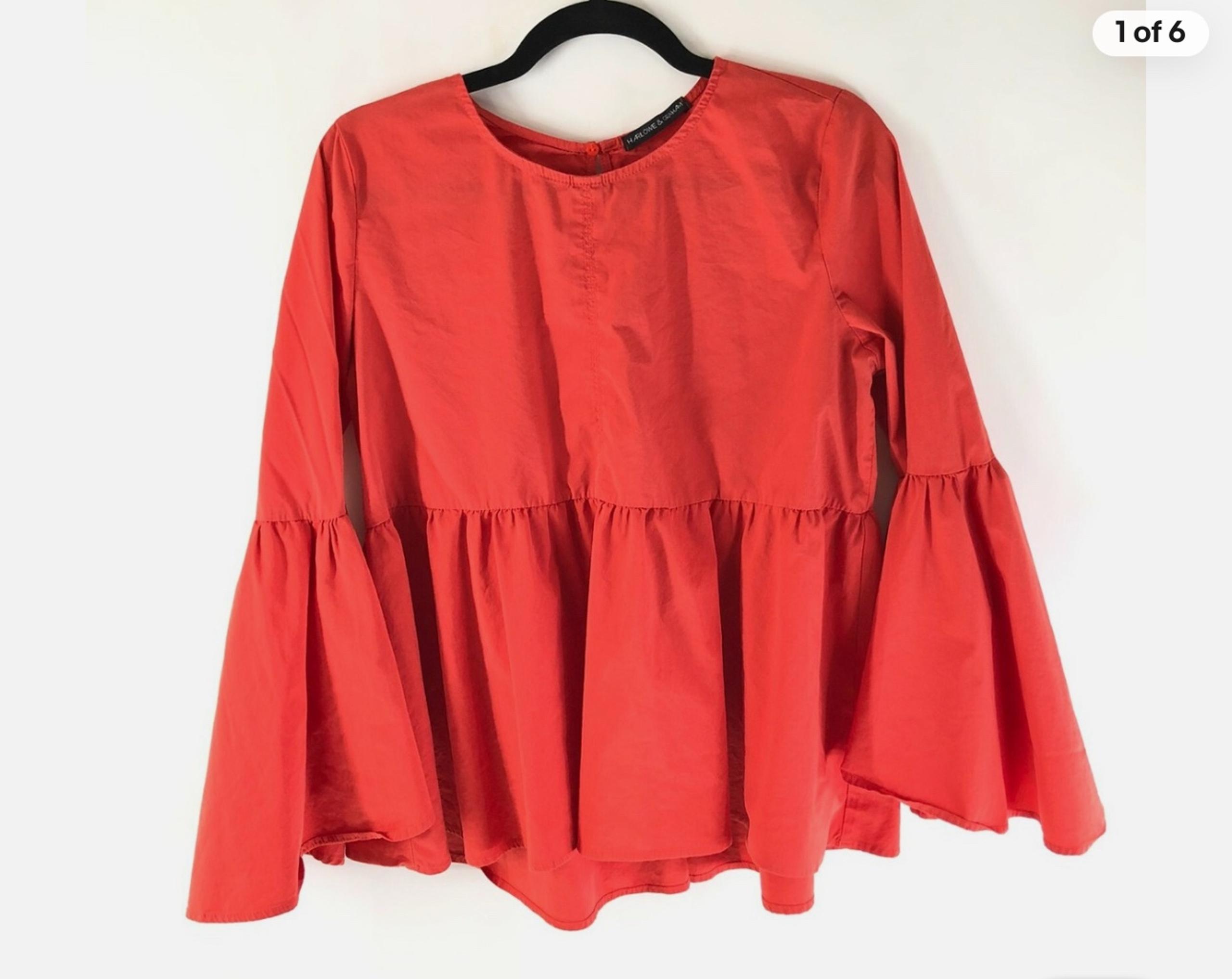 Harlowe & Graham Womens Top Blouse Bell Sleeve Cotton Blend Orange Size S
