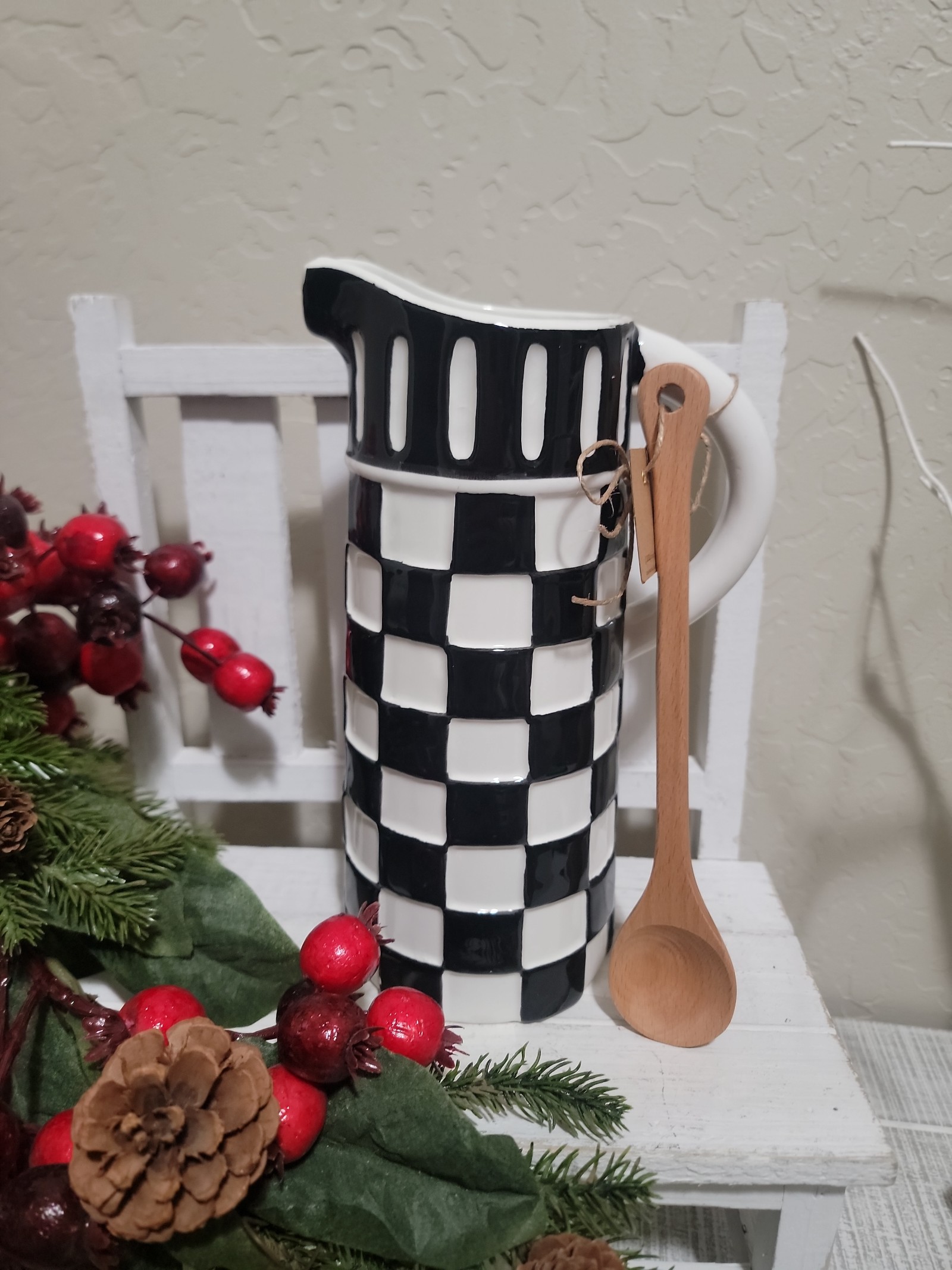 Mud Pie Black & White Checkered Pitcher