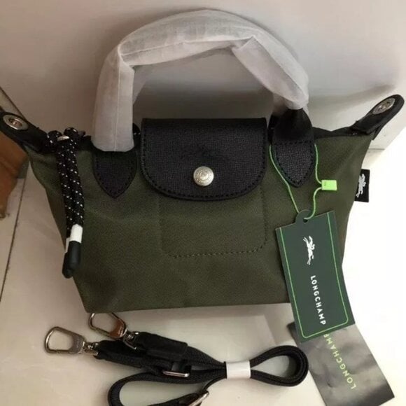 NWT Olive Longchamp Le Pliage Energy XS Pouch Tote Canvas Crossbody Green Mini