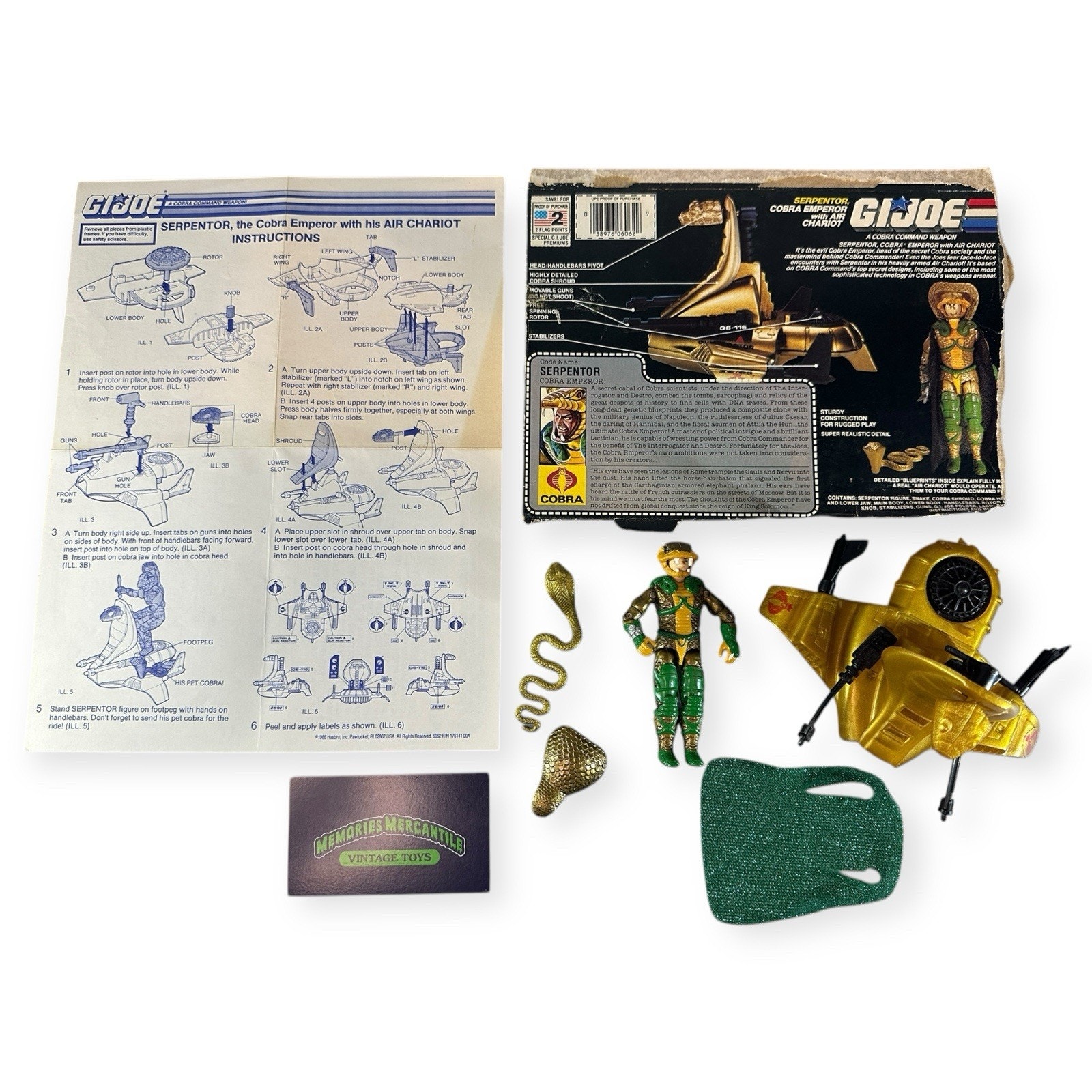 Vintage 1986 GI Joe Serpentor NEAR COMPLETE Air Chariot Instructions File Card