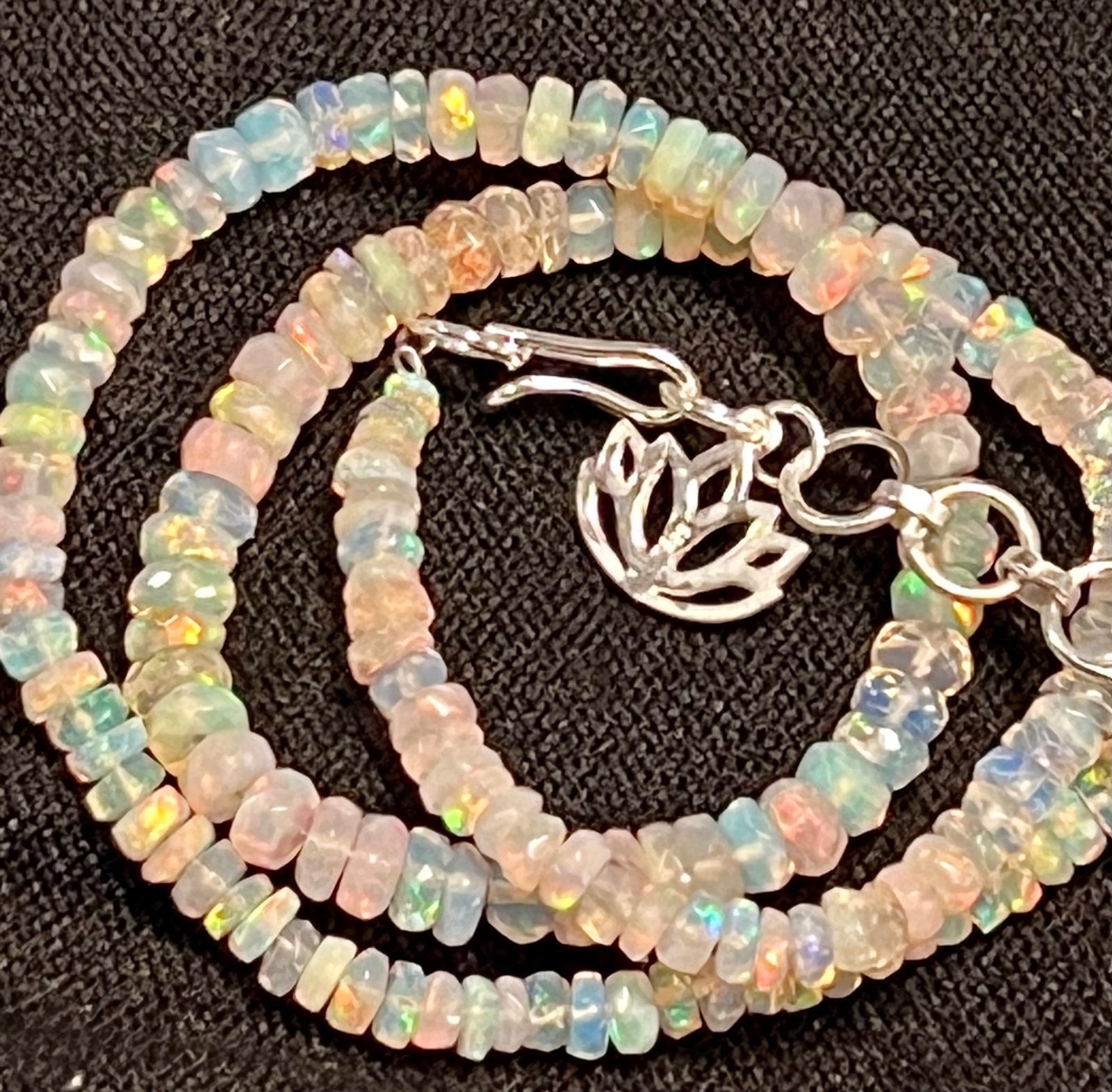 Ethiopian Fire Opal faceted stones stunning Necklace Sterling Silver
