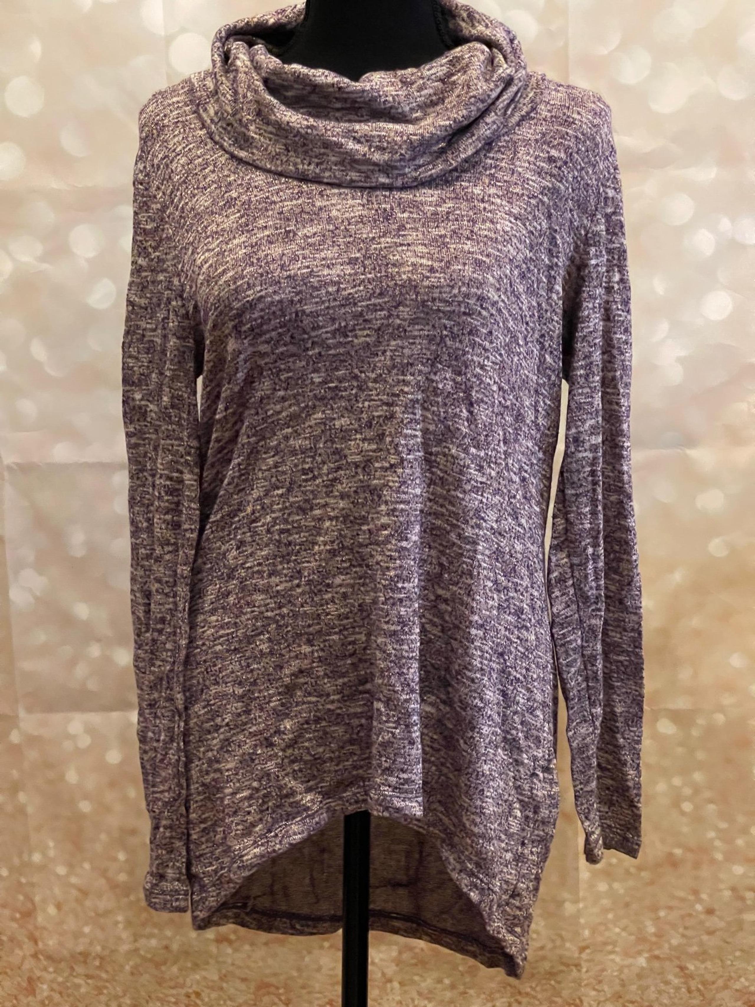 Chicos 1 Cowl Neck Purple/Metallic Gold Shimmer Sweater