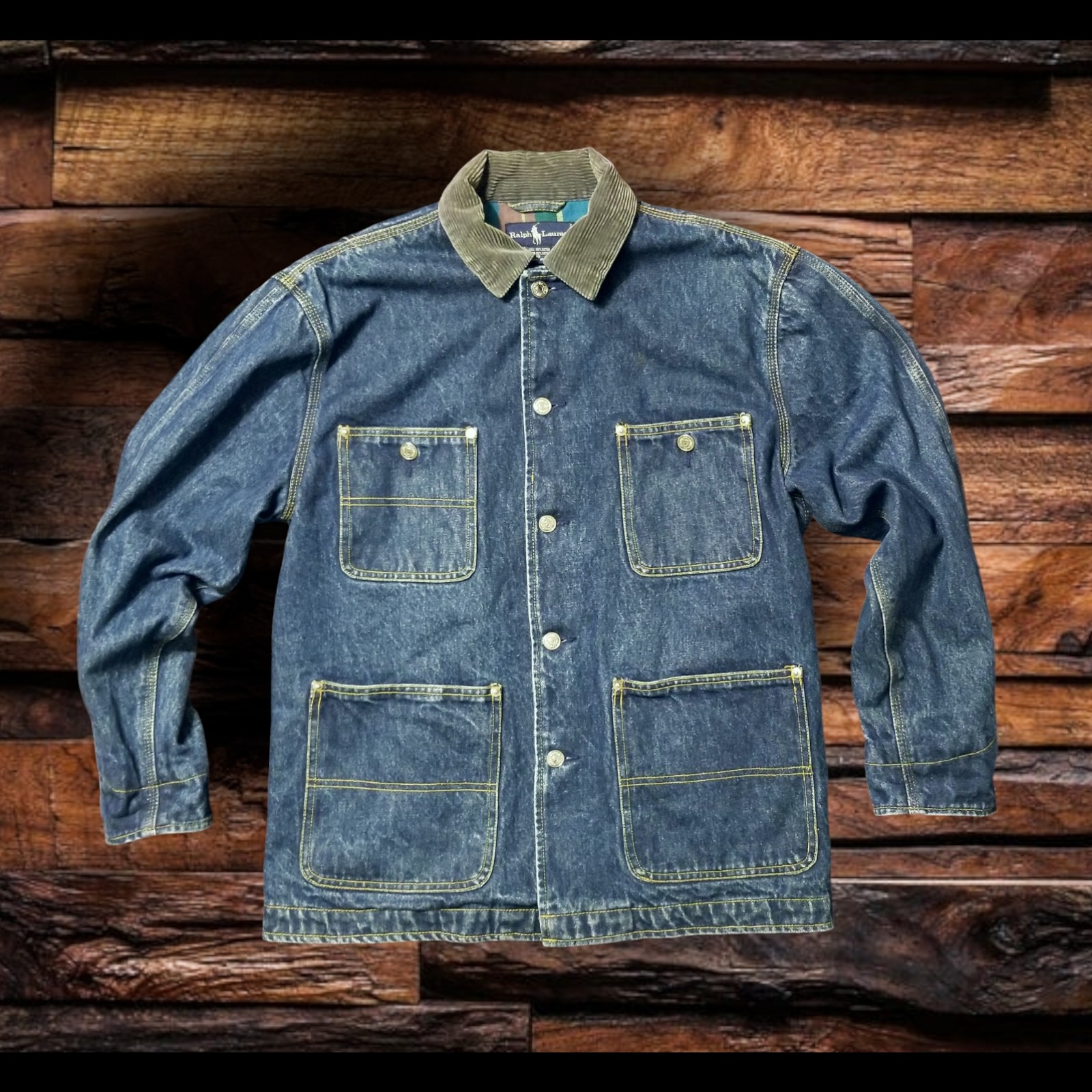 VTG. 1980's POLO RALPH LAUREN FLANNEL LINED CHORE COAT- MEN'S SIZE SMALL