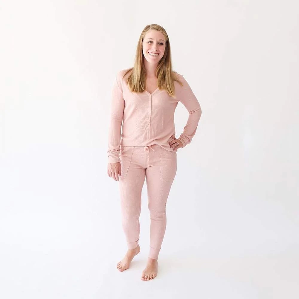 NWT Women’s Posh Peanut Desert Rose Pink Waffle Bamboo Long Sleeve Loungewear