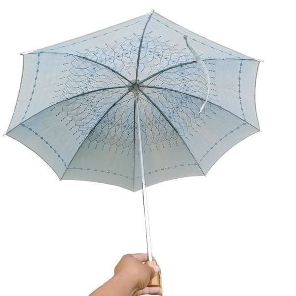 Vintage Light Blue Hand Embroidered Umbrella/Parasol