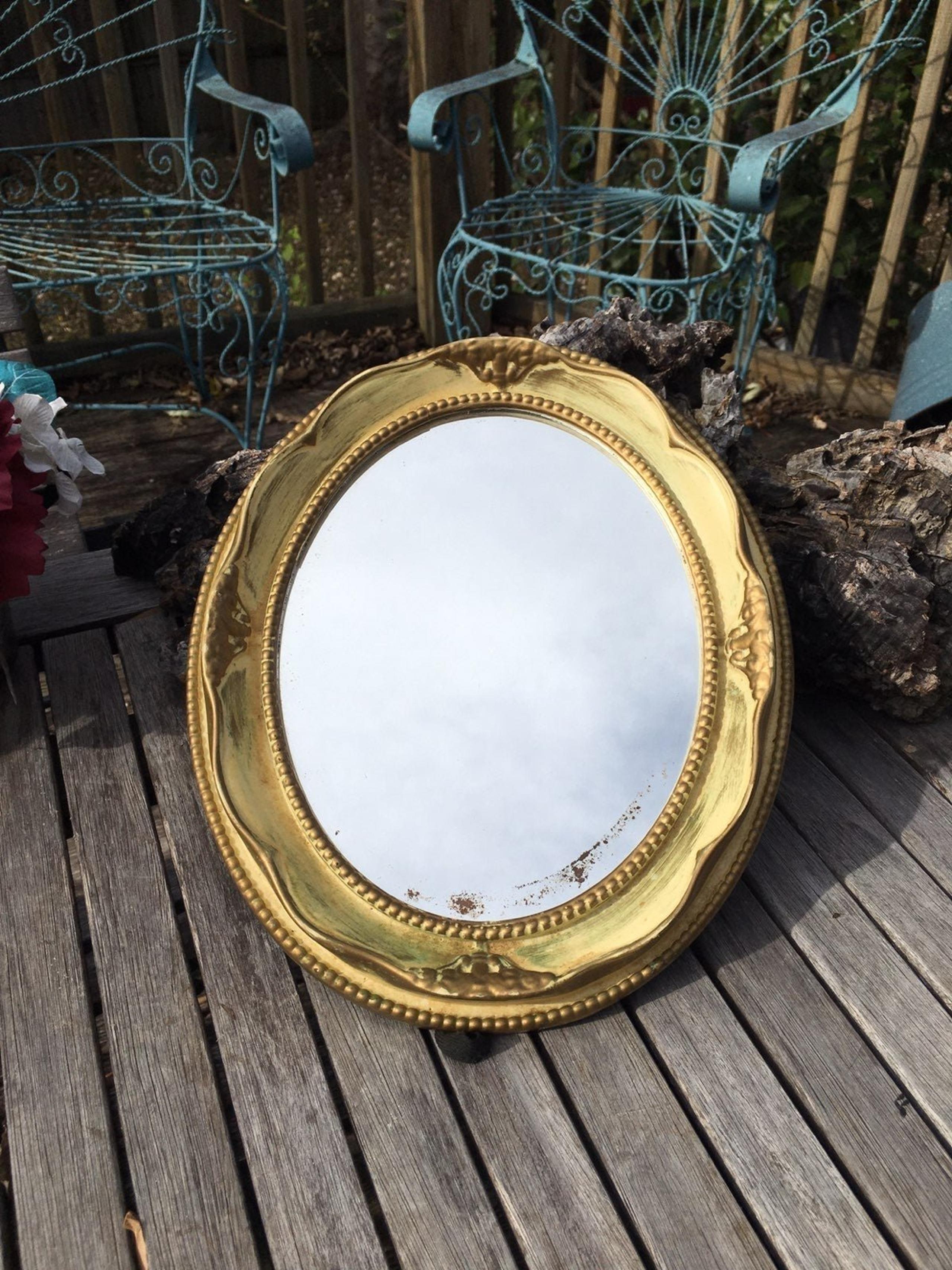 Vintage Homco Syroco Tabletop Mirror Gold & Cream Scallop Edges Circa 1970s